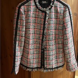 Vintage Karl Lagerfeld Tweed Jacket w/ Leather Trim